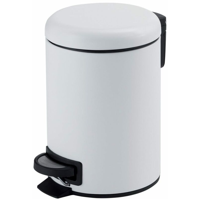 foto del prodotto kiamami valentina pattumiera bagno rotonda apertura a pedale da 5 litri bianca soft close acciaio inox papaya
