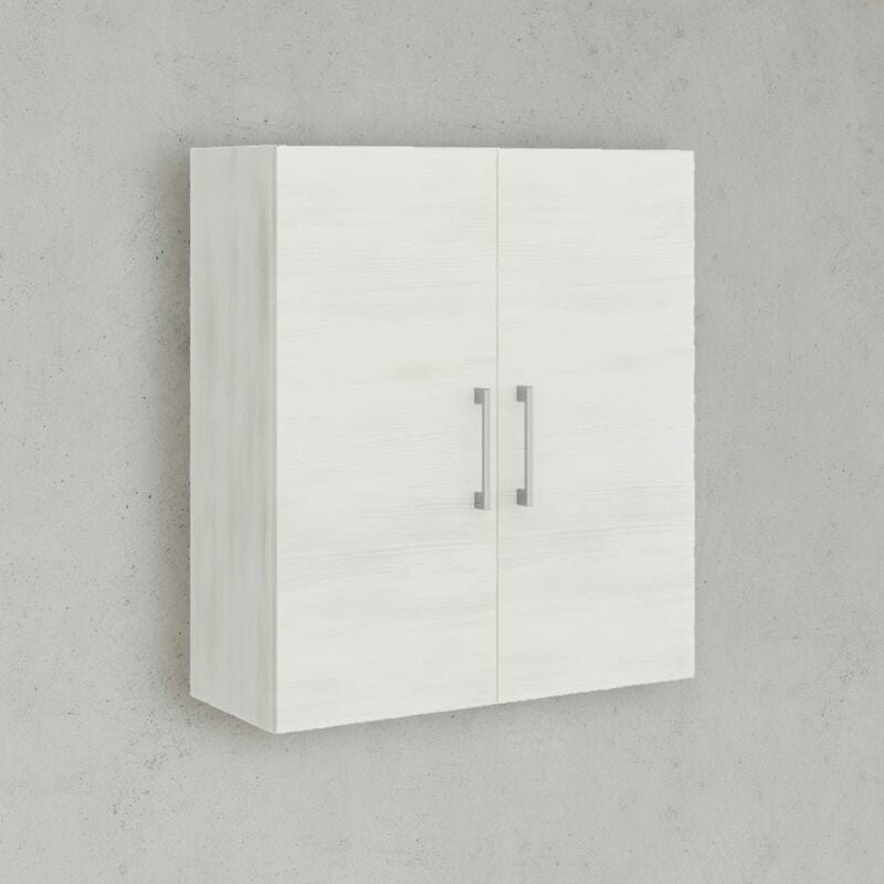 foto del prodotto kiamami valentina pensile sospeso bagno 2 ante quercia bianco e maniglie cromate rimini