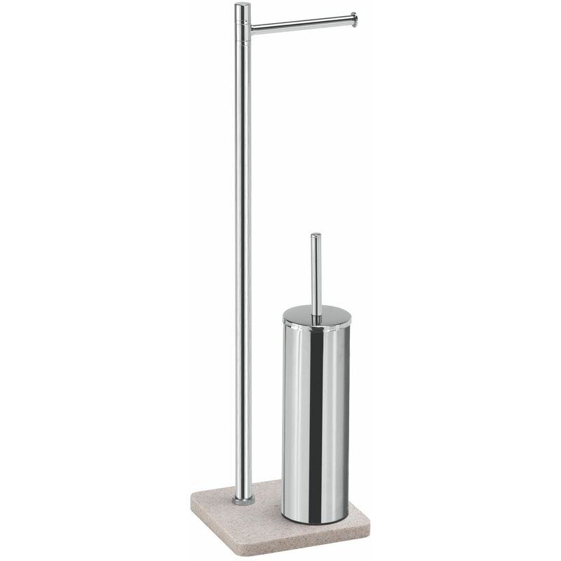 foto del prodotto kiamami valentina piantana bagno portarotolo e scopino in acciaio e resina beige re