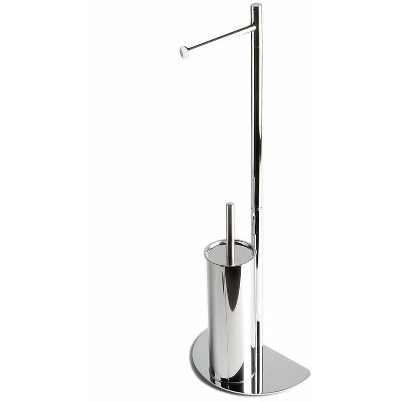 foto del prodotto kiamami valentina piantana porta rotolo e porta scopino cromata con base a mezzaluna
