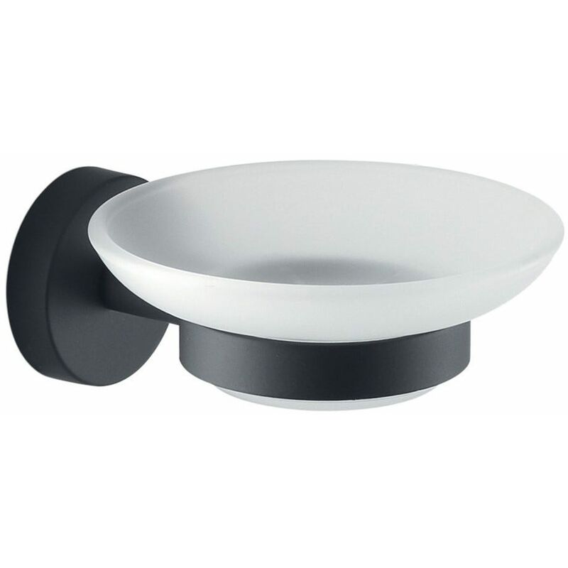 foto del prodotto kiamami valentina piattino portasapone da parete vetro e acciaio inox nero opaco violetta