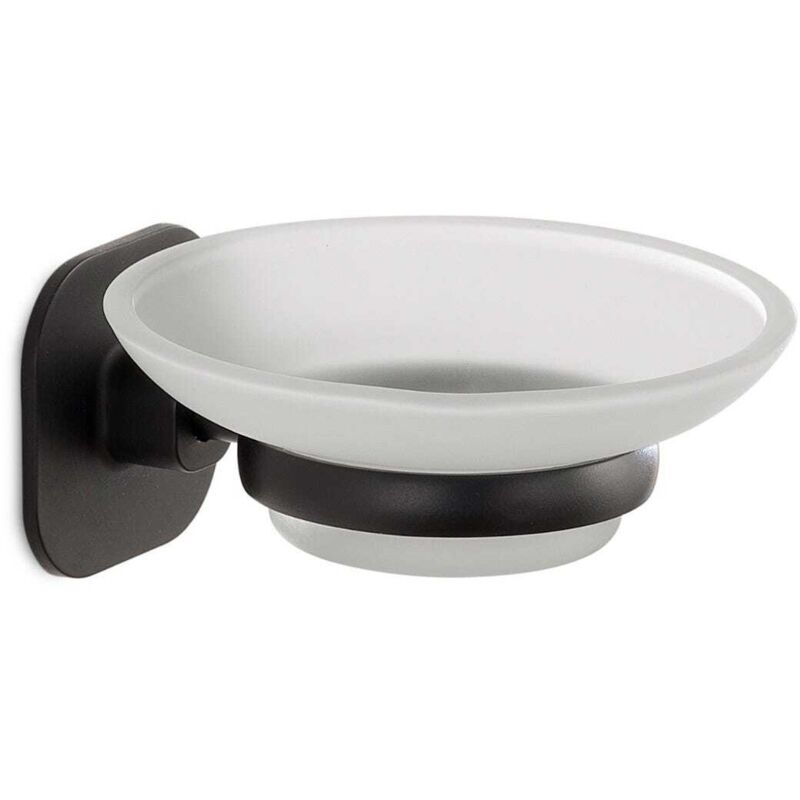 foto del prodotto kiamami valentina - piattino portasapone vetro/acciaio inox nero opaco timo