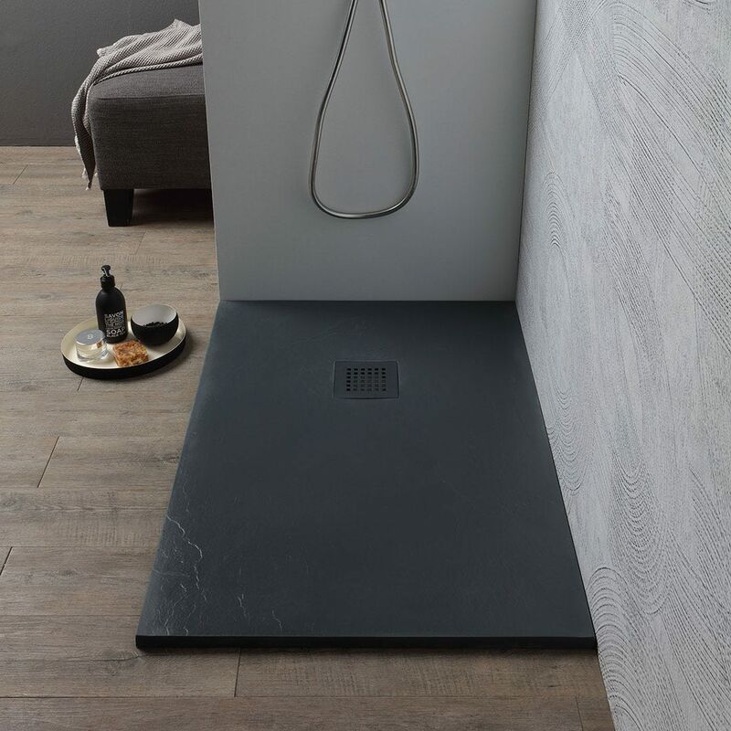 foto del prodotto kiamami valentina piatto doccia 120x70 in resina grigio antracite effetto pietra muse