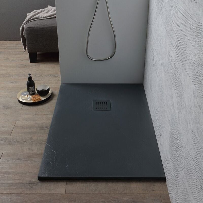 foto del prodotto kiamami valentina piatto doccia 140x80 in resina grigio antracite effetto pietra muse