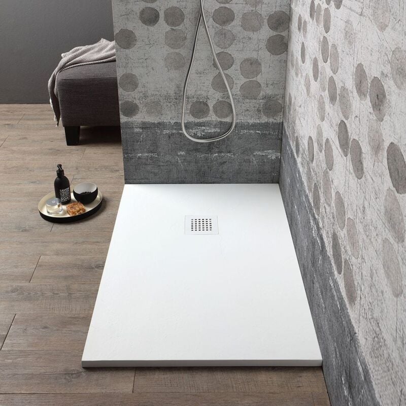 foto del prodotto kiamami valentina piatto doccia 160x80 h 2,5cm in resina bianco effetto pietra muse