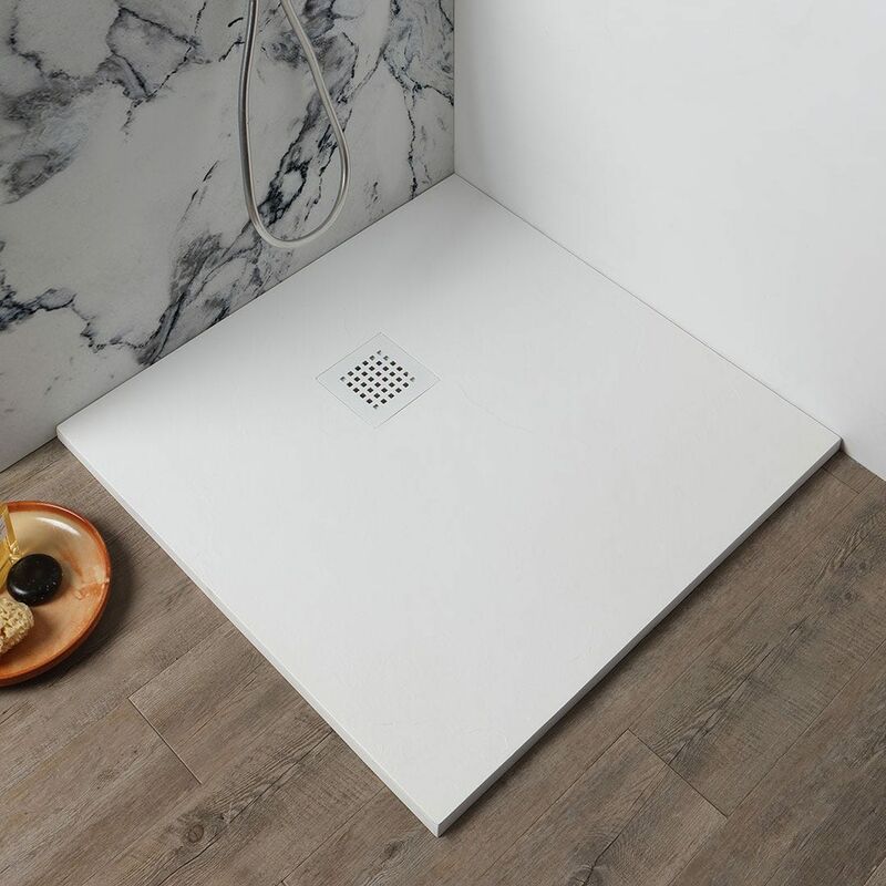foto del prodotto kiamami valentina piatto doccia 80x80 in resina bianco effetto pietra muse
