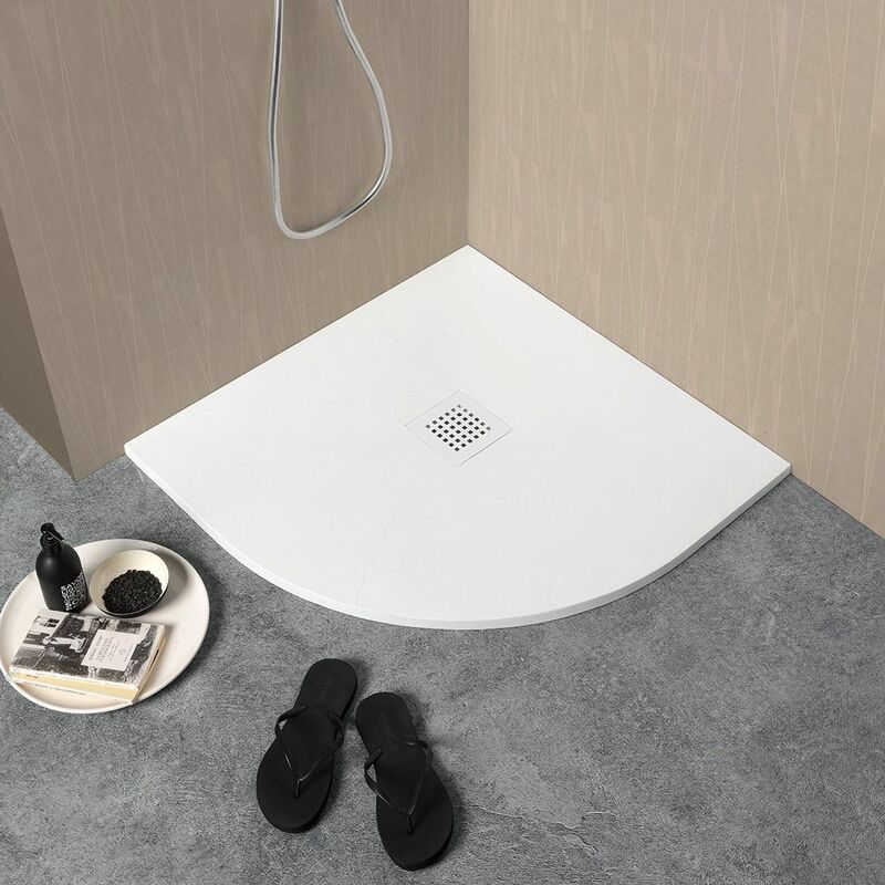 foto del prodotto kiamami valentina piatto doccia angolare 90x90 in resina bianca sottile muse