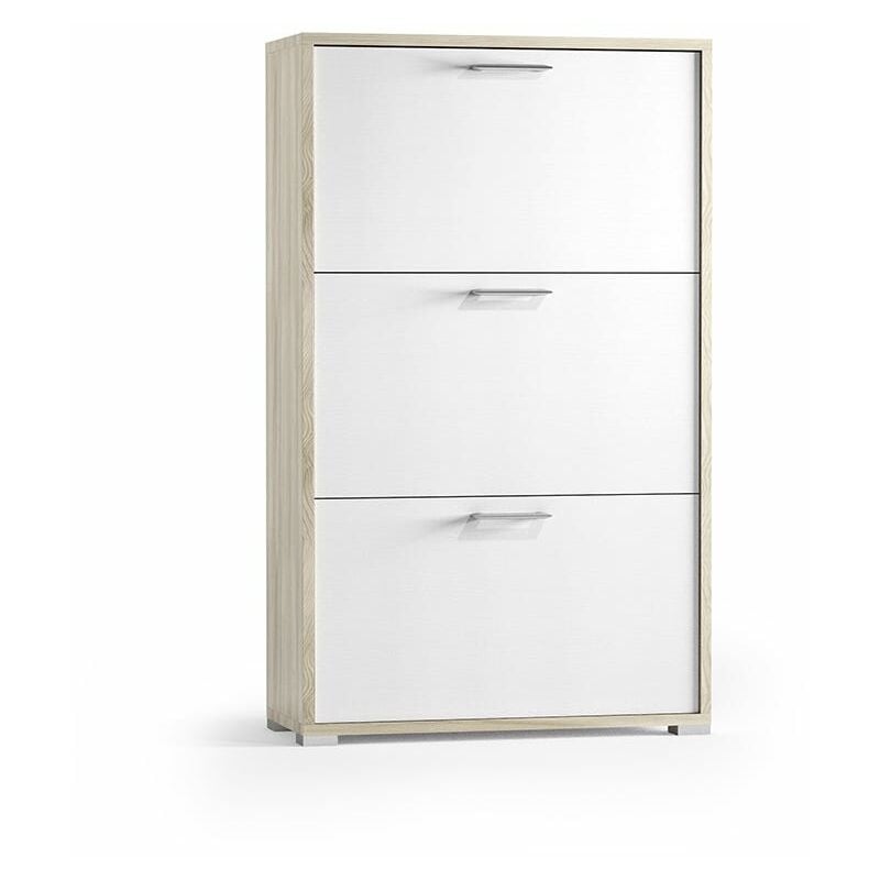 foto del prodotto kiamami valentina - scarpiera in legno tinta olmo con 3 ante bianche