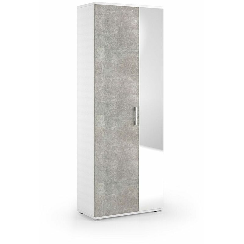 foto del prodotto kiamami valentina scarpiera multiuso per il bagno bianco e cemento con specchiera