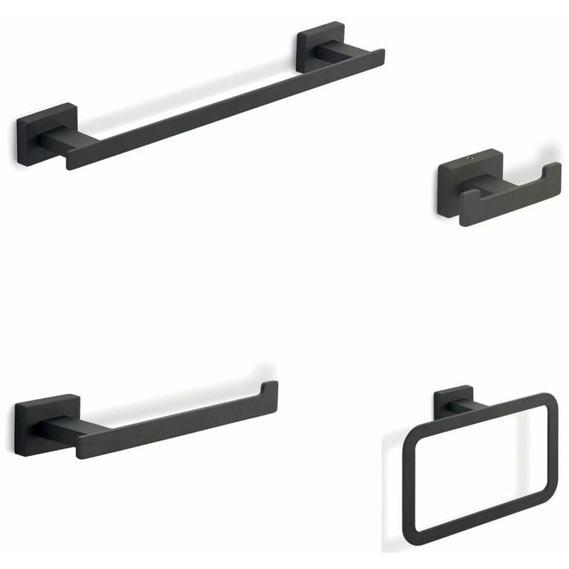 foto del prodotto kiamami valentina set 4 accessori bagno in acciaio nero opaco atene