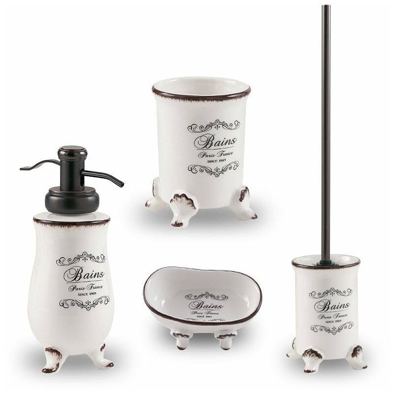 foto del prodotto kiamami valentina set 4 pezzi accessori bagno shabby in ceramica decorata amelia