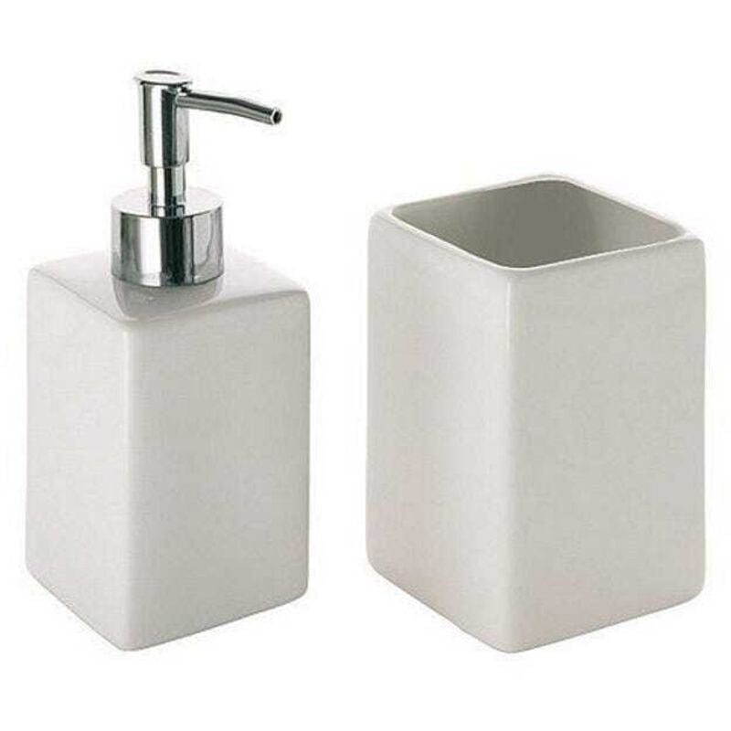 foto del prodotto kiamami valentina - set accessori bagno d'appoggio in ceramica bianca e squadrata vella