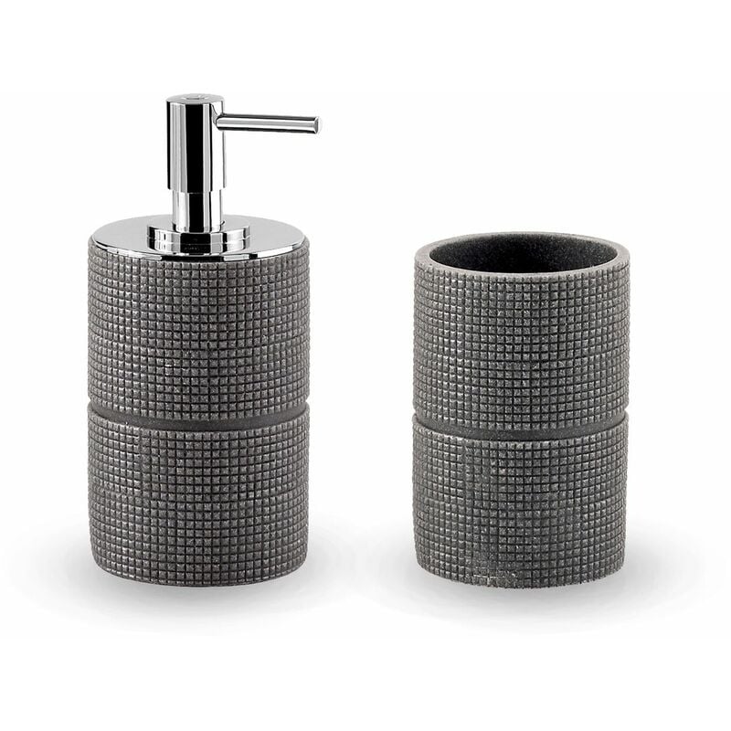 foto del prodotto kiamami valentina set accessori bagno per lavabo dispenser sapone e portaspazzolino marily