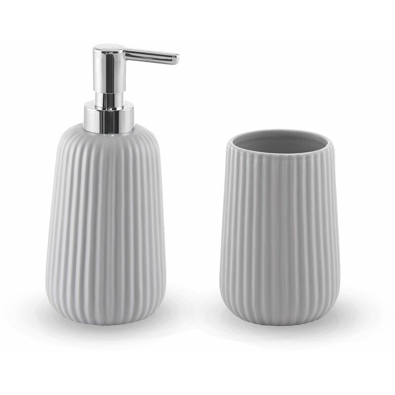 foto del prodotto kiamami valentina set accessori lavabo dosasapone e porta spazzolini grigio dory