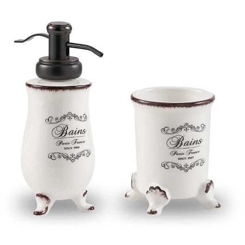 foto del prodotto kiamami valentina set accessori lavabo shabby in ceramica bianca decorata amelia