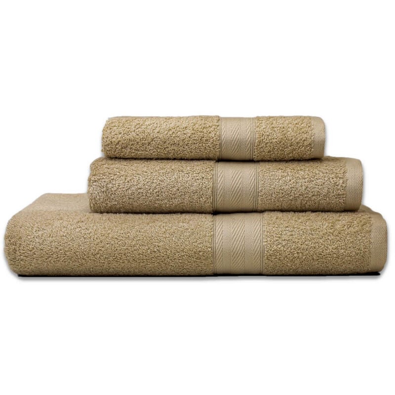 foto del prodotto kiamami valentina set asciugamani 3 pezzi color sabbia in spugna di cotone teddy