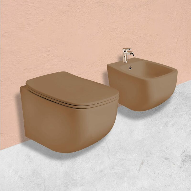 foto del prodotto kiamami valentina set sanitari bagno sospesi in ceramica sabbia opaco mozart