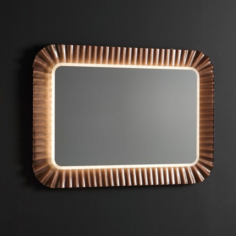 foto del prodotto kiamami valentina specchio a led con cornice in vetrofuso ondulato bronzo 94x68
