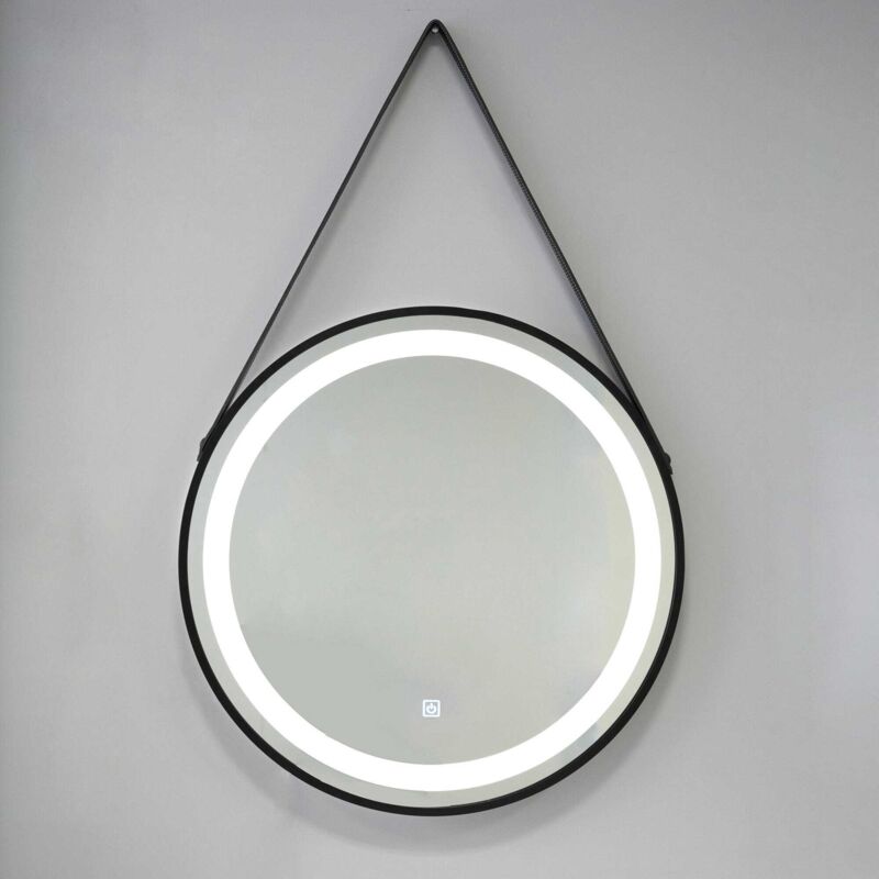 foto del prodotto kiamami valentina specchio a led rotondo retroilluminato 60cm con cornice e laccio nero