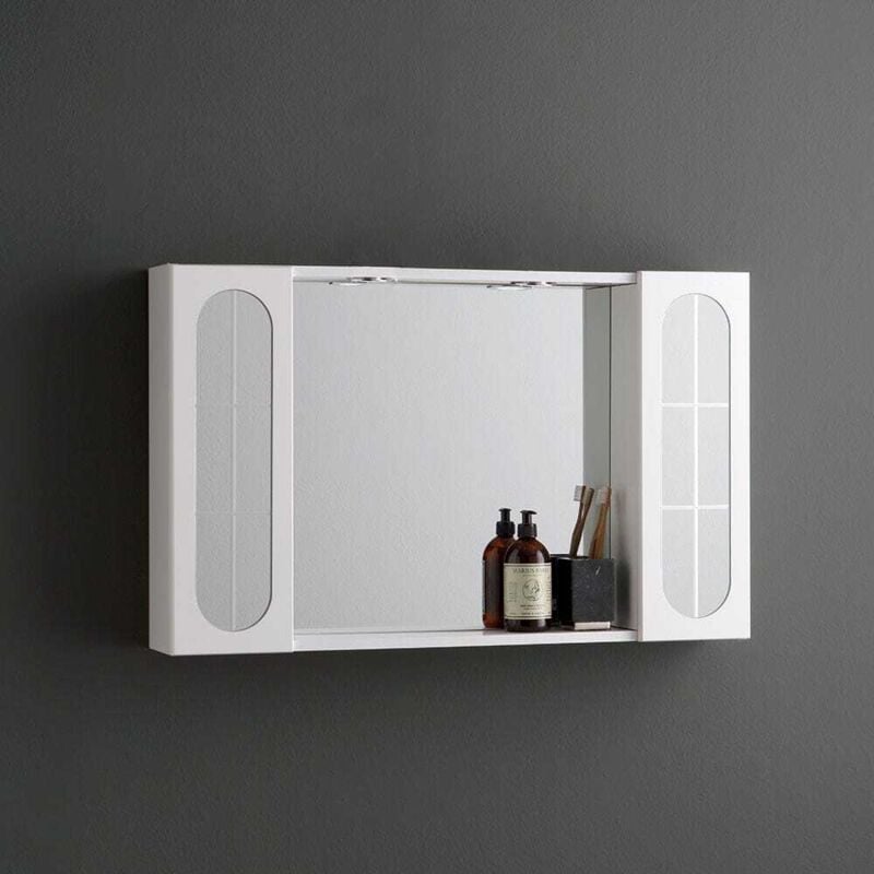 foto del prodotto kiamami valentina specchio bagno contenitore 92cm 2 pensili con anta specchio e luce led