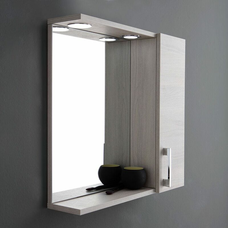 foto del prodotto kiamami valentina specchio con pensile rovere grigio ed illuminazione led