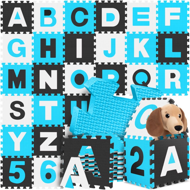 foto del prodotto kidiz tappeto puzzle da 86 pezzi per bambini tappeto gioco per bambini tappeto in schiuma per bambini tappeto protettivo numeri e lettere blu