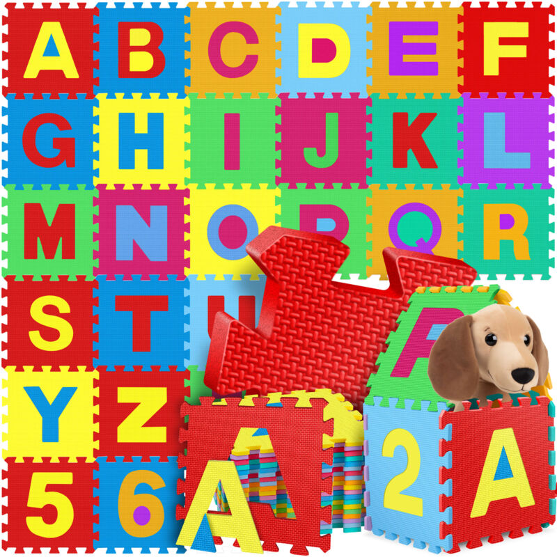 foto del prodotto kidiz tappeto puzzle da 86 pezzi tappeto gioco per bambini tappeto in schiuma per bambini tappeto protettivo numeri e lettere colorato