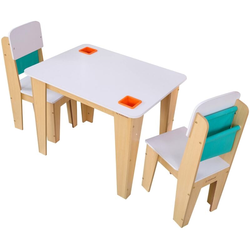 foto del prodotto kidkraft set tavolo con 2 sedie in legno per bambini, tavolino e sedie con tasche portaoggetti, mobili per cameretta e sala giochi per bambini,