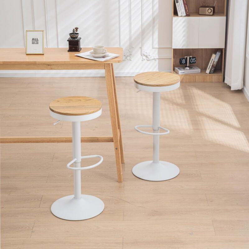 foto del prodotto kidol shellder sgabelli da bar set di 2 bianca, legno massello, sgabelli alto cucina bancone regolabili in altezza, metallo base facile da montare,