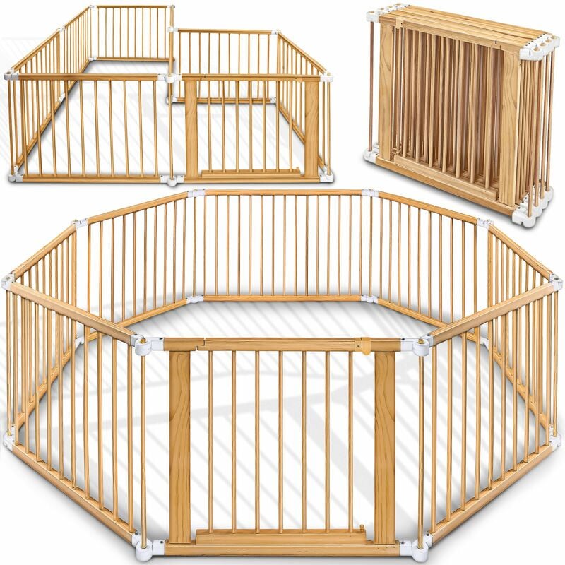foto del prodotto kiduku xxl box per bambini bianco barriera di sicurezza di 7,2 metri, pieghevole e porta inclusa, composto da 8 elementi, formabile individualmente