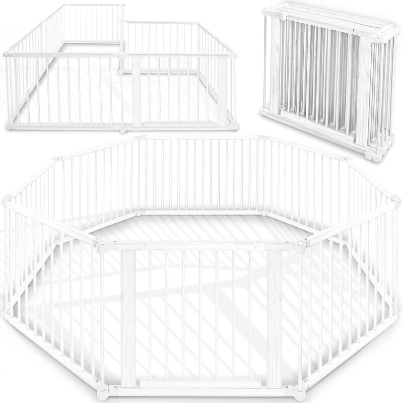 foto del prodotto kiduku xxl box per bambini bianco barriera di sicurezza di 7,2 metri, pieghevole e porta inclusa, composto da 8 elementi, formabile individualmente