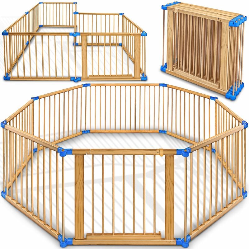 foto del prodotto kiduku xxl box per bambini blu barriera di sicurezza di 7,2 metri, pieghevole e porta inclusa, composto da 8 elementi, formabile individualmente