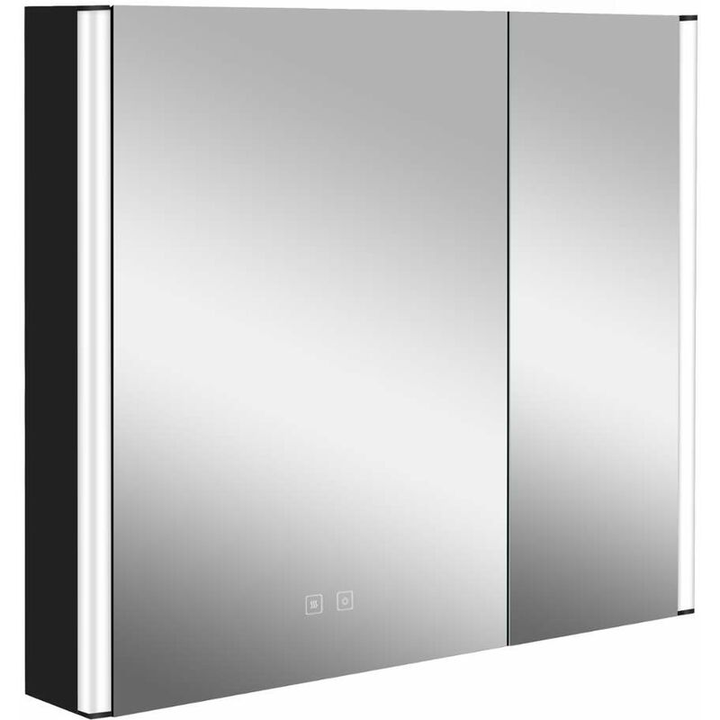 foto del prodotto kielle - arkas i - mobiletto a specchio con illuminazione a led, riscaldamento e porta usb, 80x70x13 cm, nero opaco 50111814