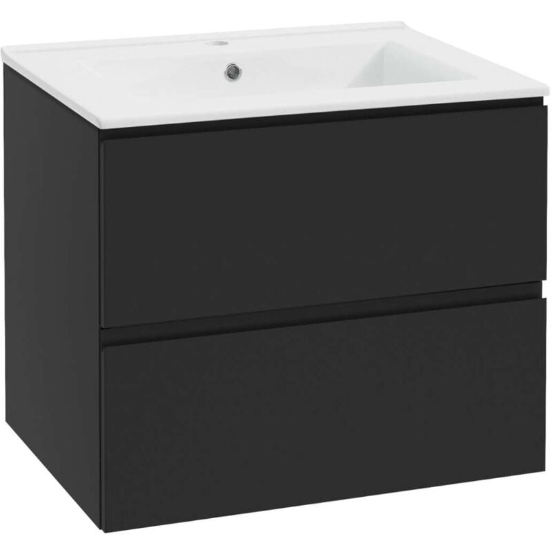 foto del prodotto kielle oudee mobiletto con lavabo, 80x55x46 cm, 2 cassetti, nero opaco 50002s84