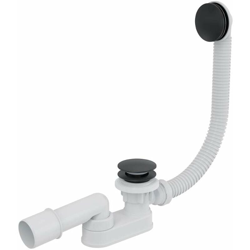foto del prodotto kielle set di scarico sistema di scarico e troppopieno click clack in metallo per vasca da bagno, lunghezza 800 mm, nero opaco 11601014