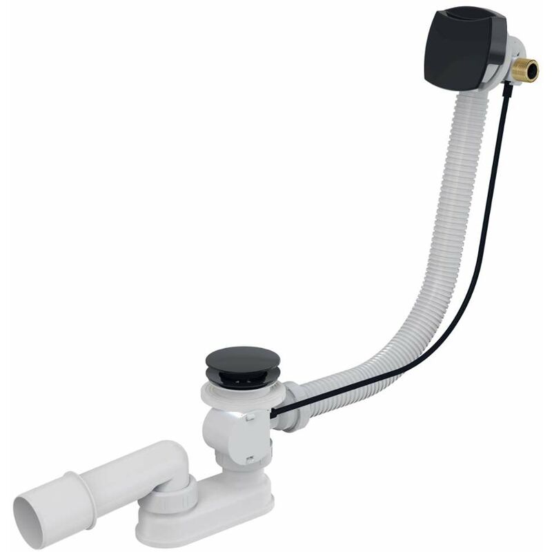 foto del prodotto kielle set di scarico sistema di scarico e troppopieno con erogazione per vasca da bagno, lunghezza 570 mm, nero opaco 11601034