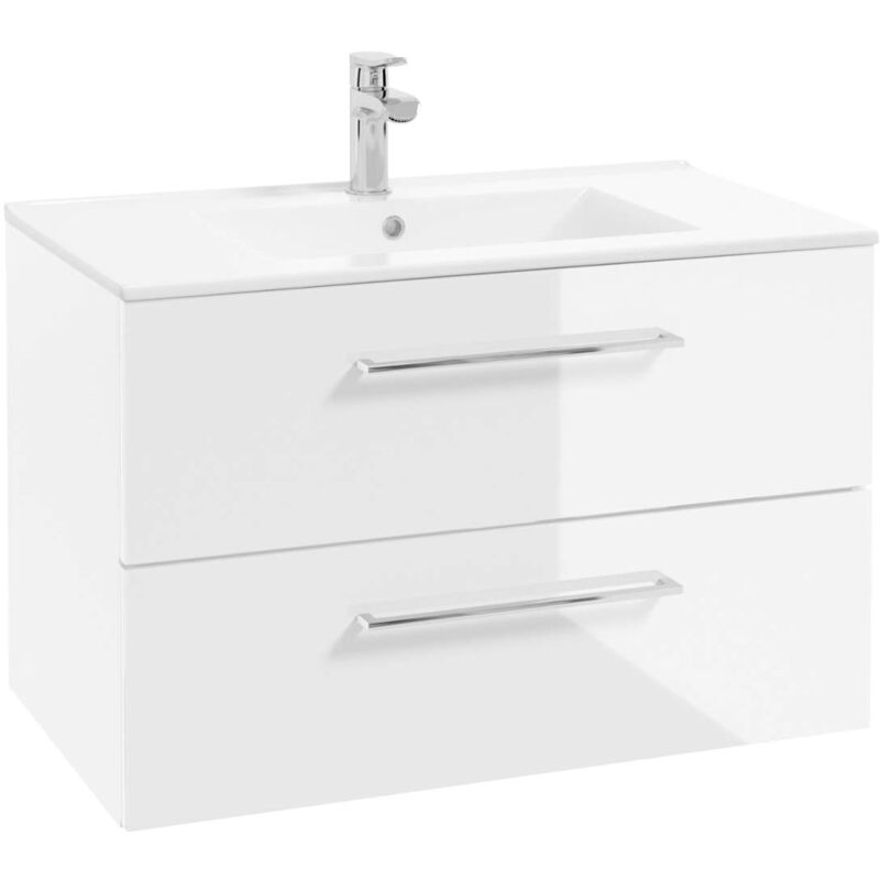 foto del prodotto kielle vega - mobiletto completo di lavabo,80x50x46 cm, 2 cassetti, bianco lucido 50018s80