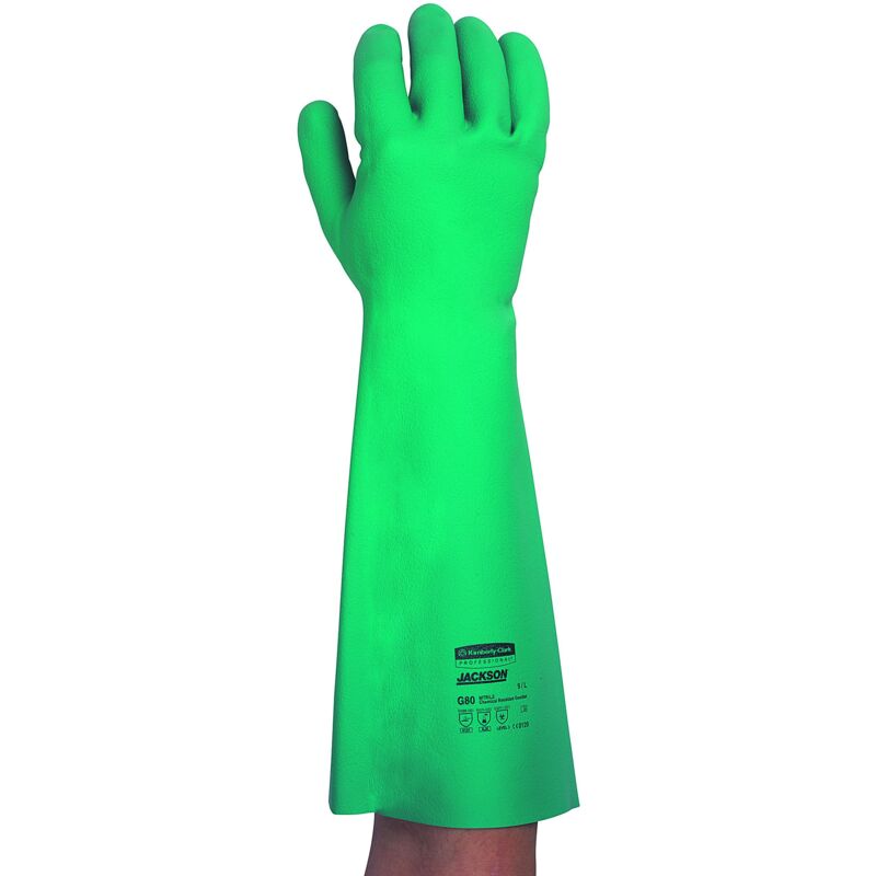 foto del prodotto kimberly clark 25624 jackson safety g80 nitrile chemical resistant guanti con polsino lungo, nominale paia, 45 cm, verde confezione da 12 