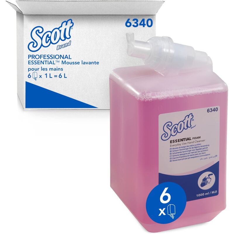 foto del prodotto kimberly clark scott essential detergente per mani in schiuma 6340, sapone rosa leggermente profumato, con idratanti, 6 flaconi x 1l, 2.500