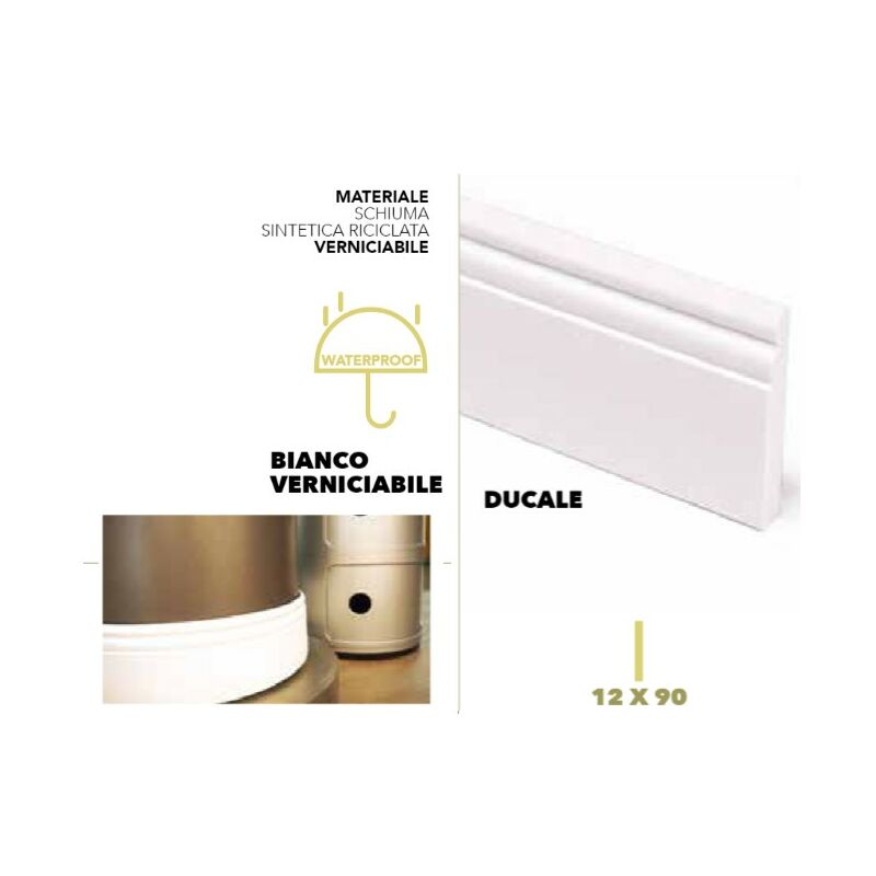 foto del prodotto kimono battiscopa pro flessibile flex ducale bianco verniciabile mm12x90x4800 in rotolo