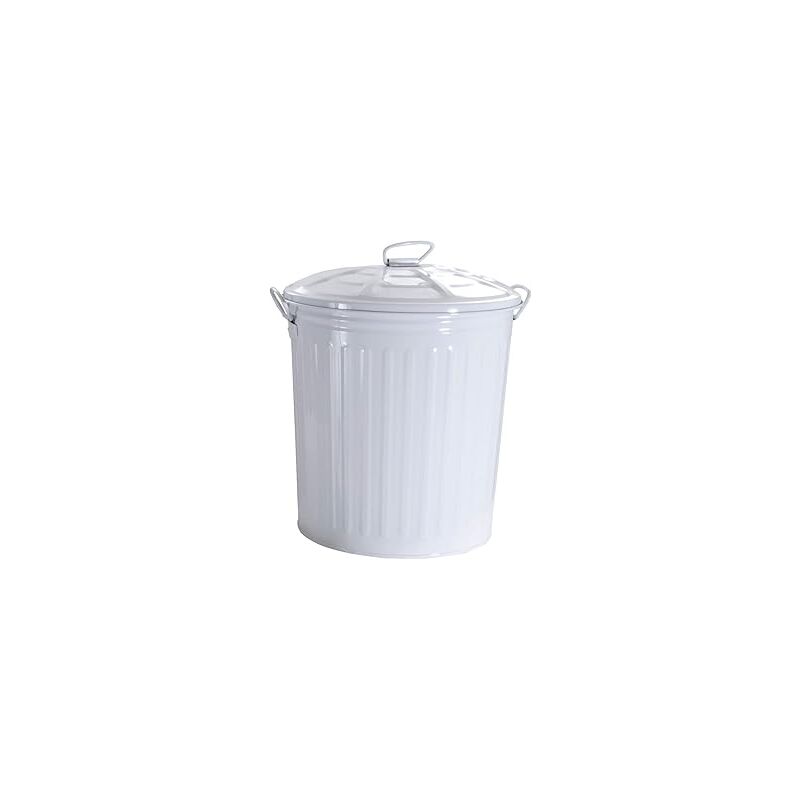 foto del prodotto king home bidone lt.18 verniciato bianco con coperchio e maniglie laterali 31x35h cm