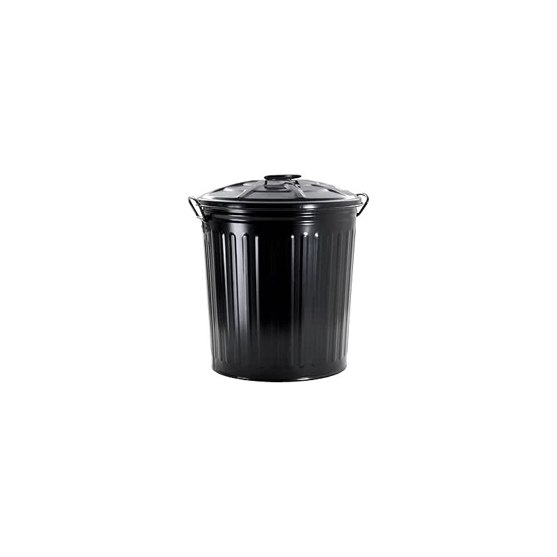 foto del prodotto king home bidone lt.18 verniciato nero con coperchio e maniglie laterali 31x35h cm