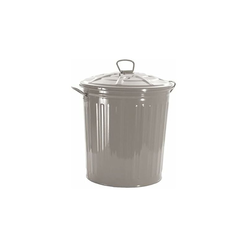 foto del prodotto king home bidone lt.18 verniciato tortora con coperchio e maniglie laterali 31x35h cm