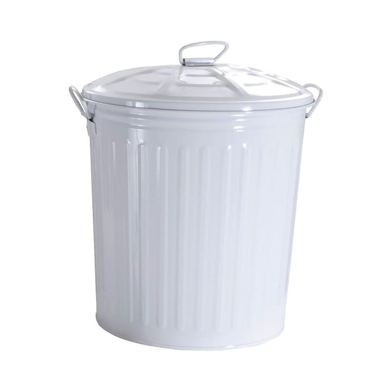 foto del prodotto king home bidone lt.35 verniciato bianco con coperchio e maniglie laterali ø37x41h cm