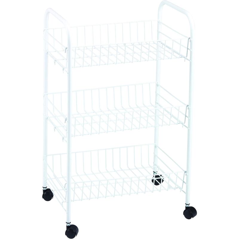 foto del prodotto king home carrello multiuso bianco in metallo a 3 ripiani con 4 ruote 40x26x62h cm