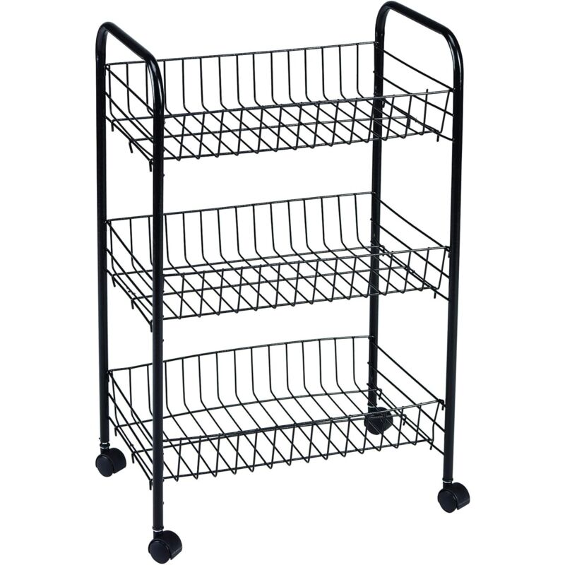 foto del prodotto king home carrello multiuso nero in metallo a 3 ripiani con 4 ruote 40x26x62h cm