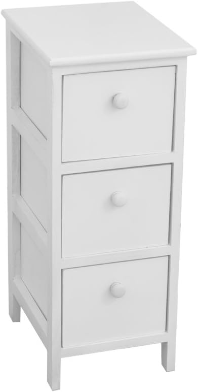 foto del prodotto king home cassettiera piccola in legno di paulownia 26x32x63h cm 3 cassetti bianca