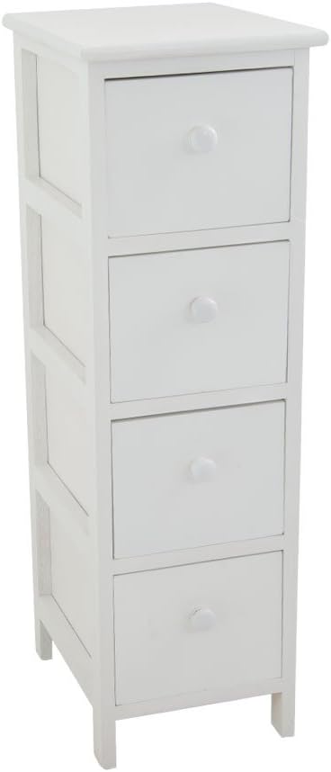 foto del prodotto king home cassettiera piccola in legno di paulownia 26x32x81h cm 4 cassetti bianca