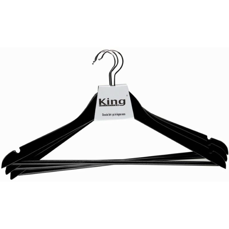 foto del prodotto king home gruccia appendiabiti nero 45x1,2x23 cm set 3 pezzi legno biacchi gianfranco