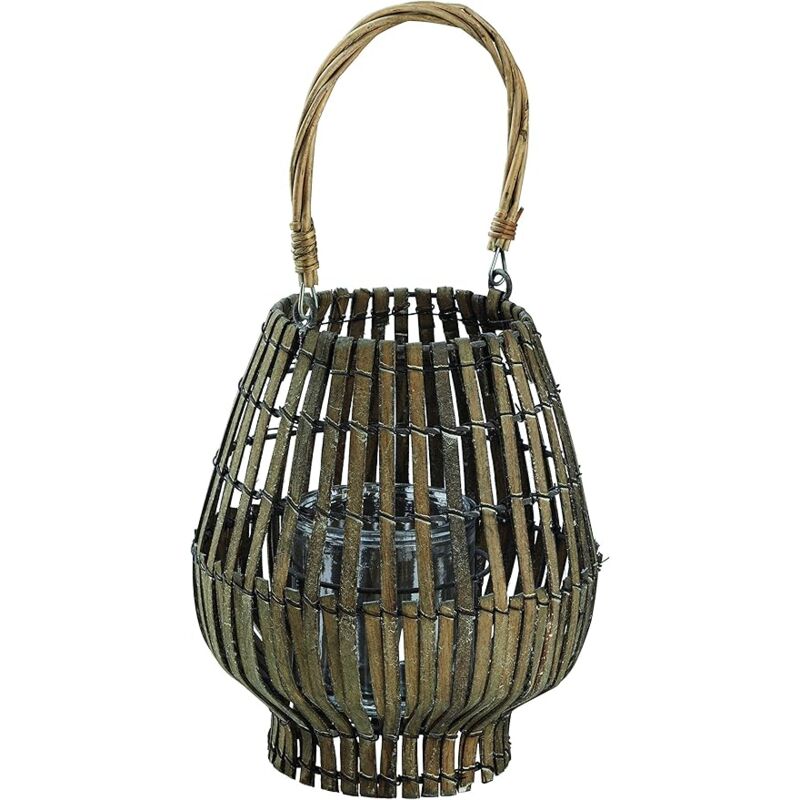 foto del prodotto king home lanterna bamboo grey c bicchiere 20x39h cm